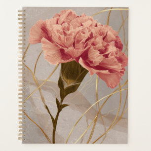 Agenda Rosa Bege Cravo Floral Dourado