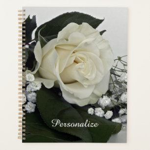 Agenda Rosa Branca Romântica e Elegante Personalizada