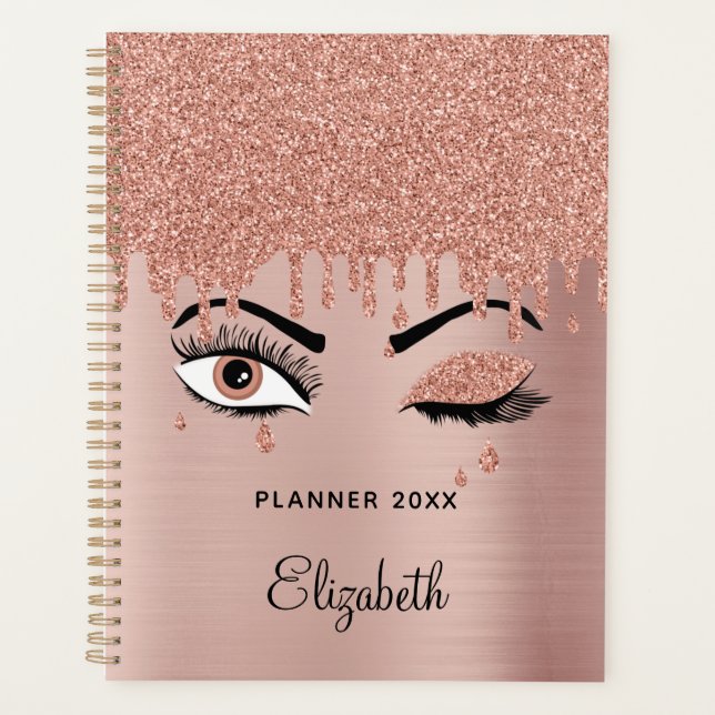 Agenda Rosa cor-de-rosa Dourado Eyelashes Diminuindo bril (Frente)