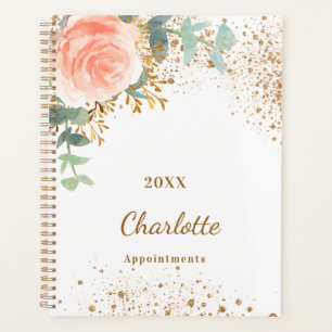 Agenda Rosa de ouro, glitter floral eucalipto monograma 2