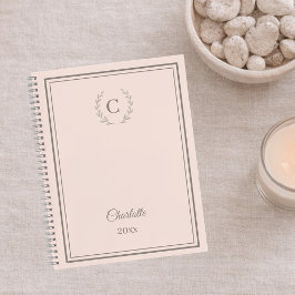 Agenda Rosa discreto Monograma Personalizado Luxo Silenci