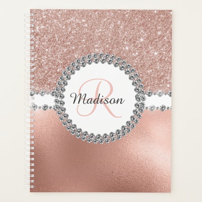 Agenda Rosa Dourada Bling Diamond Monographic Girly (Frente)