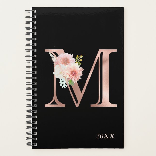 Agenda Rosa Dourada Blush Floral Yarly Monograma - Letra  (Frente)