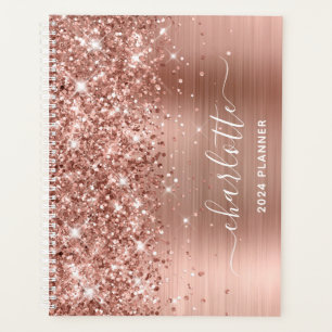 Agenda Rosa Dourada Glitter e Foil Swash Signature