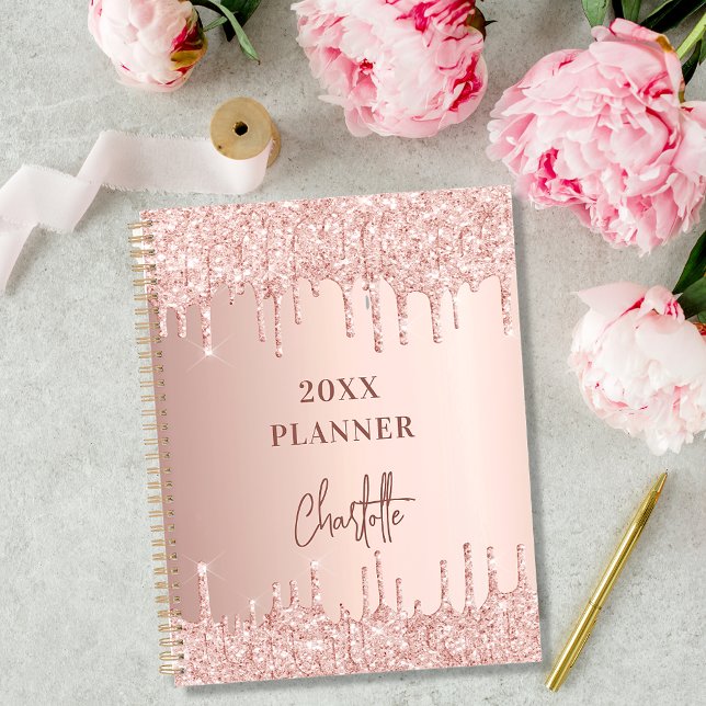 Agenda Rosa dourado blush glitter nome 2023 (Criador carregado)