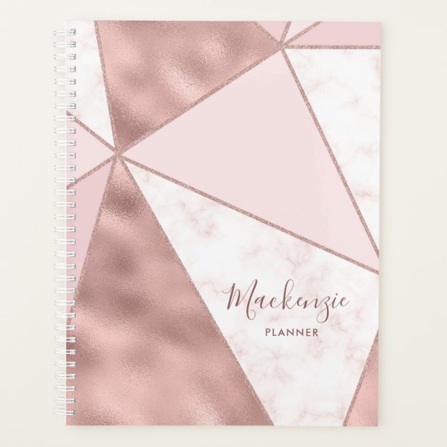 Agenda Rosa Dourado Blush Marble Geométrico (Frente)