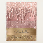 Agenda Rosa Dourado Brilhante Extraindo Dourados Strips M<br><div class="desc">Derramamento moderno, de luxo, rosa de ouro, gotejado em ouro e rosa, com faixas de brilho personalizadas, monogramas. Este design apresenta fitas cintilantes falsas e metal escovado em ouro, e brilho cor-de-rosa pincelado com modelo de texto de nome ou monograma. Acima da luz, pincelada rosa e dourada rosa pingando. O...</div>