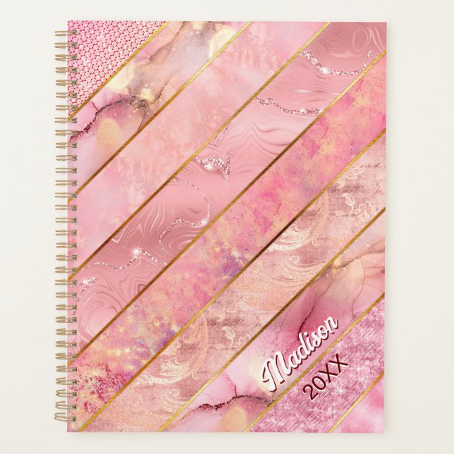 Agenda Rosa dourado-chic - geométrico elegante (Frente)