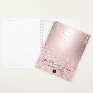Agenda Rosa dourado do logotipo faíscas metálicas ombre
