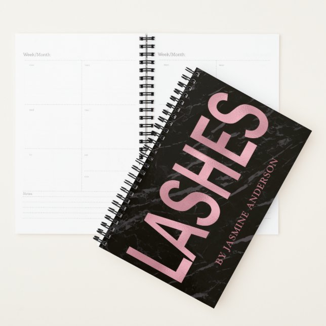 Agenda Rosa Dourado E Preto Marble Lashes Livro De Compro (Exibição)
