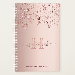 Agenda Rosa dourado estrelas cinza-rosa monograma 2022