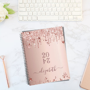 Agenda Rosa dourado, estrelas rosa elegantes 2024