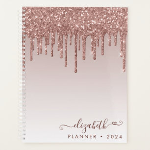 Agenda Rosa Dourado Glitter Drips Elegant Heart Script 20