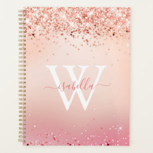 Agenda Rosa Dourado Glitter Elegante Nome em Letra de For