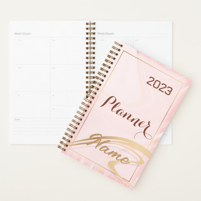 Agenda Rosa dourado glitter monograma nome 2023 planejado (Exibição)