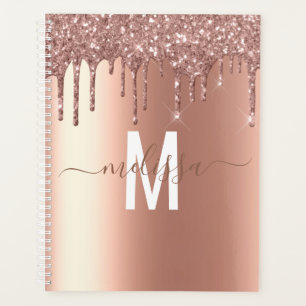 Agenda Rosa Dourado Glitter Monogramo Script manuscrito