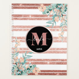 Agenda Rosa Dourado Lítio + Monograma Floral de Stripe Br