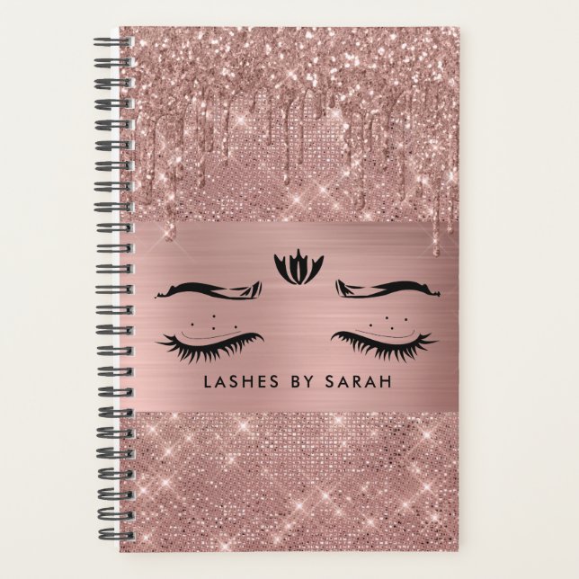 Agenda Rosa Dourado Livro de Compromissos de Lashes (Frente)