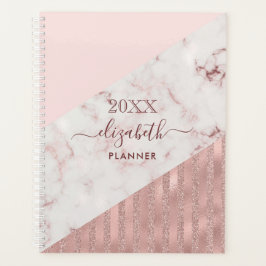 Agenda Rosa Dourado Marble Glitter Glam Blush Marble Pers