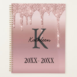 Agenda Rosa Dourado Monograma Brilho Gotejante Blush Rosa