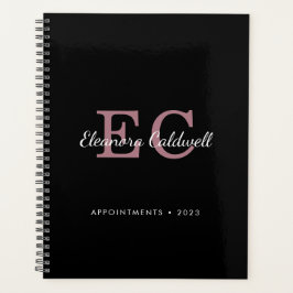 Agenda Rosa Dourado Monograma de duas Iniciais a Preto 20