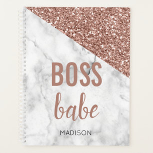 Agenda Rosa Dourado Personalizado Brilho   Mármore Chefa 