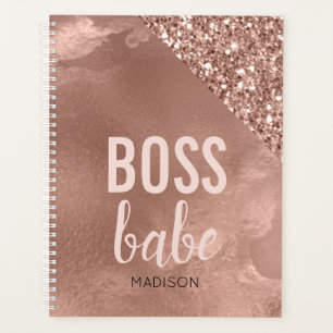 Agenda Rosa Dourado Personalizado com Glitter   Chefe Bab