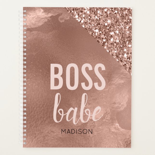 Agenda Rosa Dourado Personalizado com Glitter | Chefe Bab (Frente)