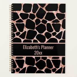 Agenda Rosa Dourado & Preto Impressão Animal Personalizad