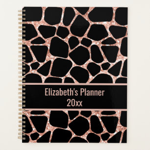 Agenda Rosa Dourado & Preto Impressão Animal Personalizad