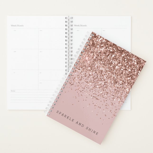 Agenda Rosa Dourado Sparkle Faux Glitter (Exibição)