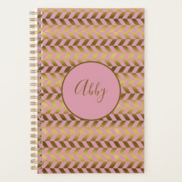 Agenda Rosa e Dourado Personalizado com Padrão Espinha de