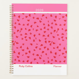 Agenda Rosa e Vermelho Feminino Minimalista Floral Grande