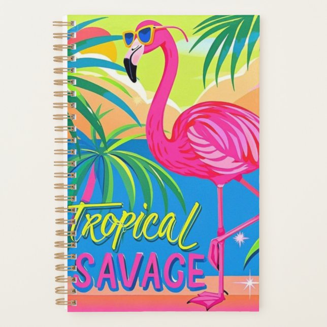 Agenda Rosa flamingo Tropical de pé numa perna (Frente)
