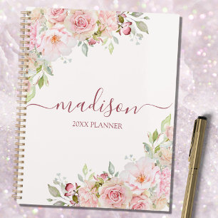 Agenda Rosa Flor de Água Floral Elegante Cor de Rosa Rubo