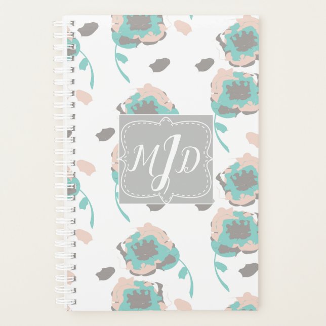 Agenda Rosa Floral de Planner Monograma Design (Frente)