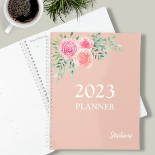 Agenda Rosa Floral Dourado 2023