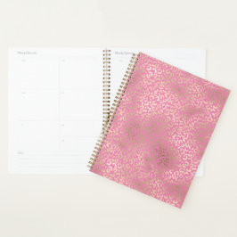 Agenda Rosa Glamour Feminino Estampa de Leopardo Dourado