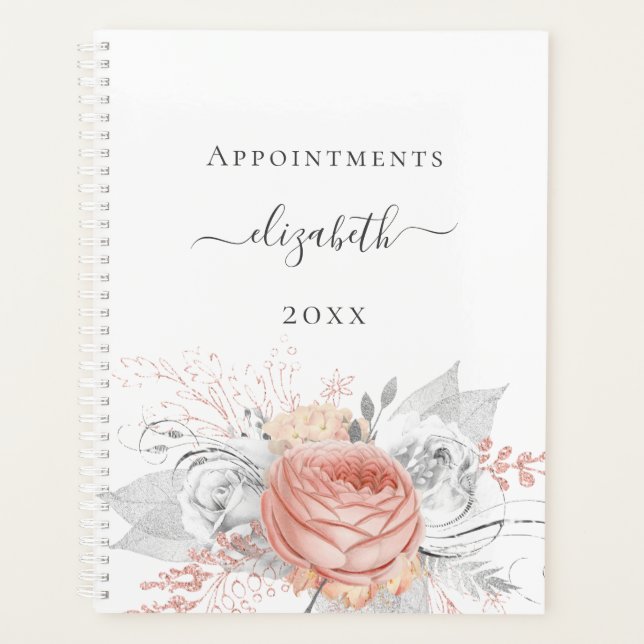 Agenda Rosa gold floral foliage white name 2025 (Frente)