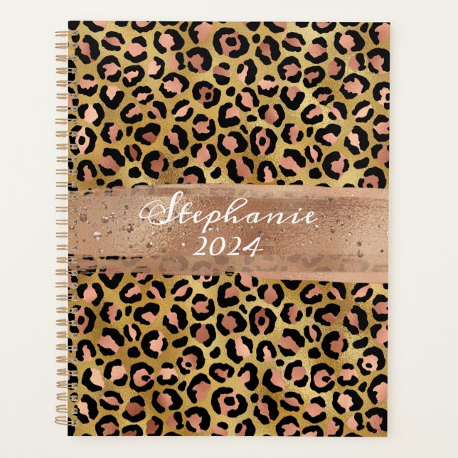 Agenda Rosa Gold Foil Leopard Pincel (Frente)