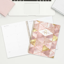 Agenda Rosa Gold Foil Marble Glam Monograma Geométrico