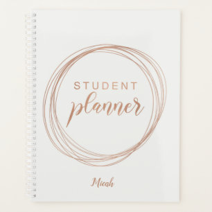 Agenda Rosa Gold Foil Modern Monogramas Nome Estudante