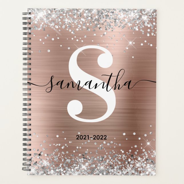 Agenda Rosa Gold Foil Silver Style Monograma (Frente)