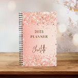 Agenda Rosa gold orange glitter name script 2025<br><div class="desc">Um fundo de gradiente laranja e rosa dourado. Decorado com faíscas de brilho falso. Personalize e adicione um título e um nome. O nome é escrito com uma escrita moderna,  aparência de assinatura.</div>