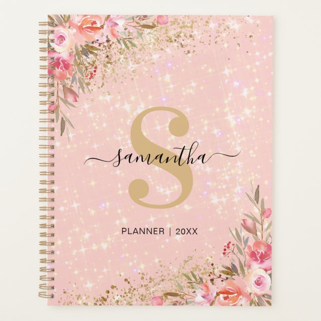 Agenda Rosa moderno Dourado Floral 2026 (Frente)