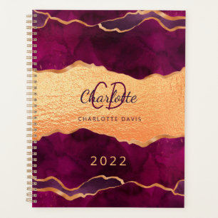 Agenda Rosa ouro roxo e borgonha dourado mármor 2025