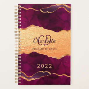 Agenda Rosa ouro roxo e borgonha dourado mármore dourado