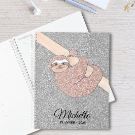 Agenda Rosa personalizado Lama de Glitter Prateado Dourad