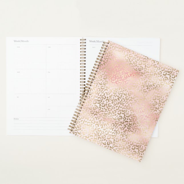 Agenda Rosa Rosa Menina Glamour Dourado Estampa Leopardo (Exibição)