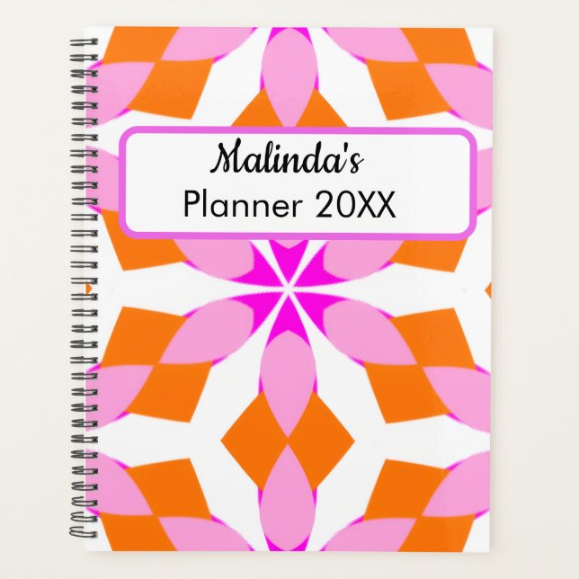 Agenda Rosa Roxo e Floral Geométrico Laranja (Frente)